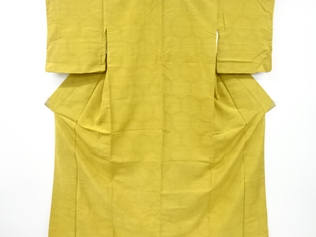 アンティーク　亀甲に花唐草模様手織り紬着物